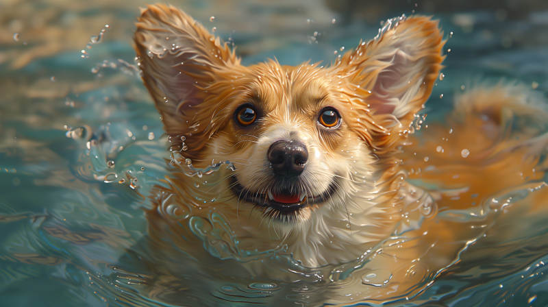 柯基水中嬉戏图片