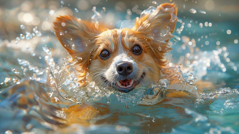 狗狗水中嬉戏图片