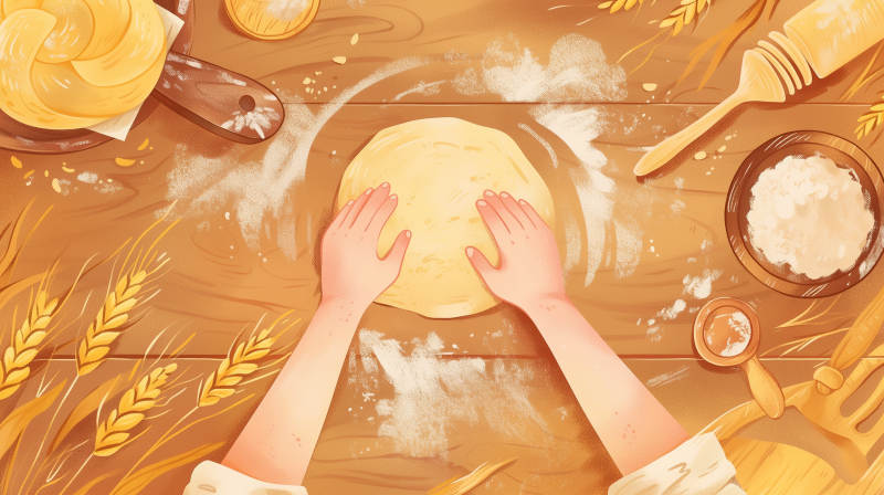 揉面制作面包图片