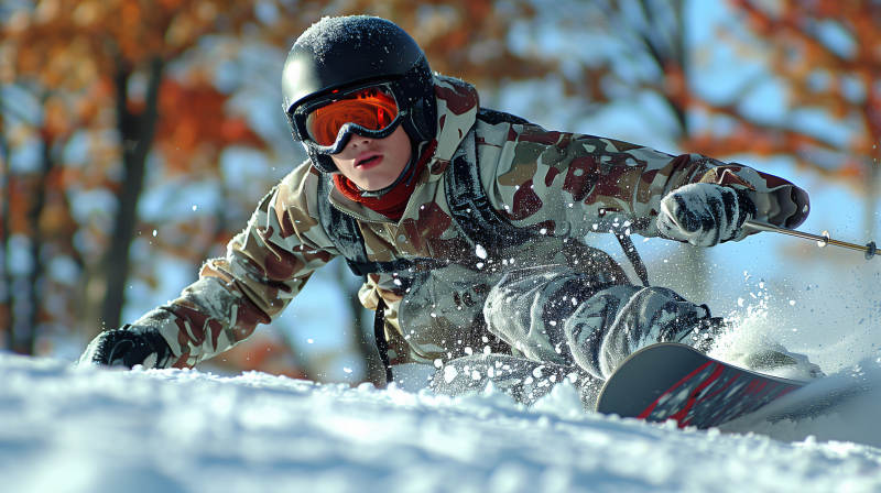 滑雪者疾驰雪道图片