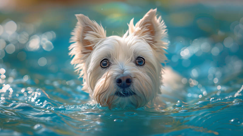 小狗水中嬉戏图片