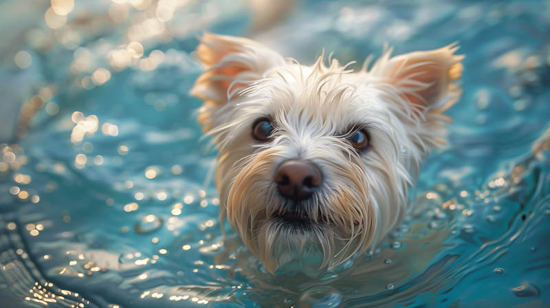 小狗水中嬉戏图片