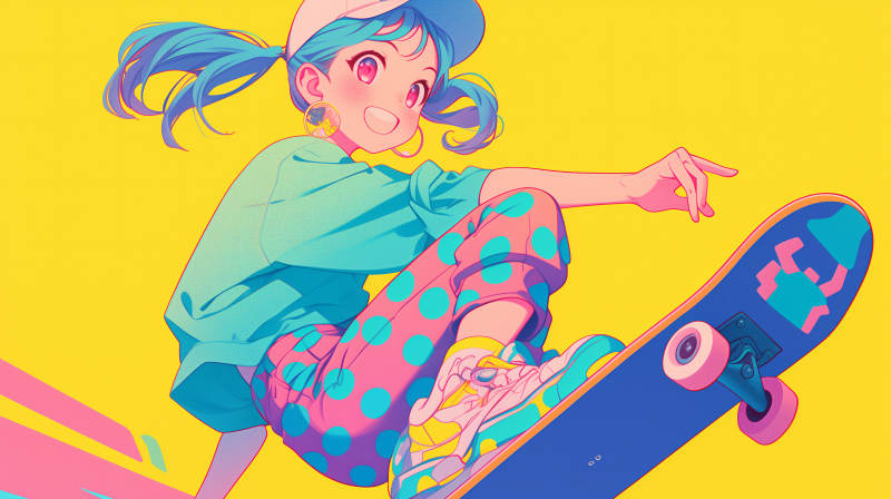 滑板少女跃动瞬间图片