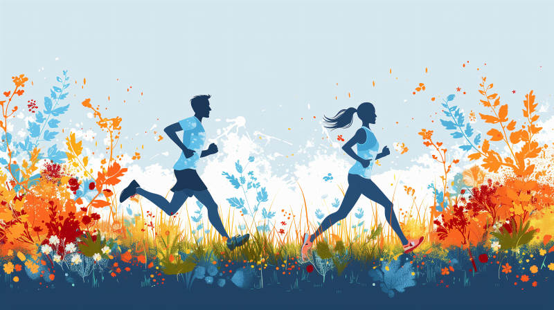 秋日奔跑的剪影图片