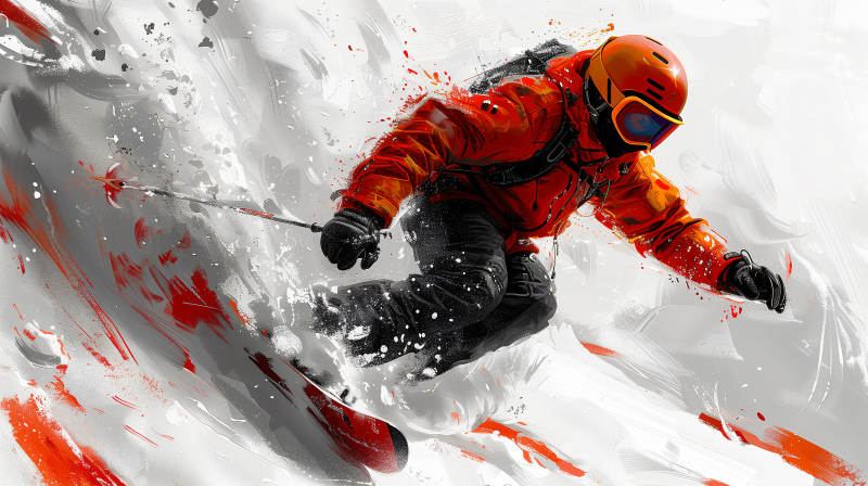 雪中疾驰的滑雪者图片