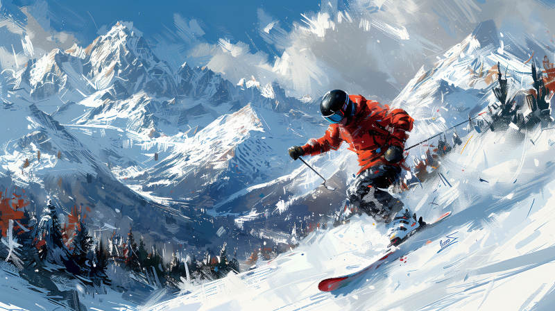 雪山滑雪者图片