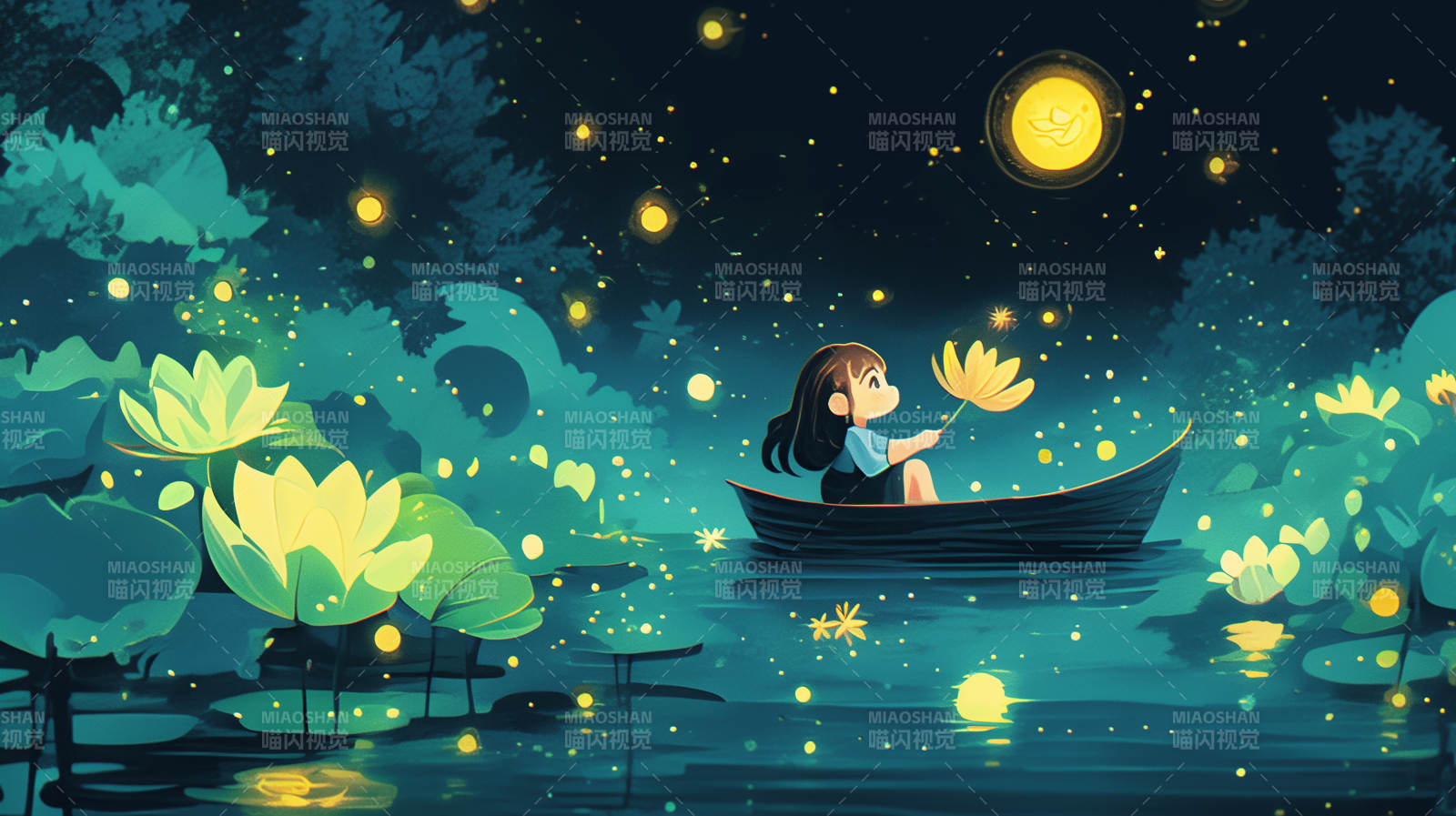 夜游萤火莲池图片