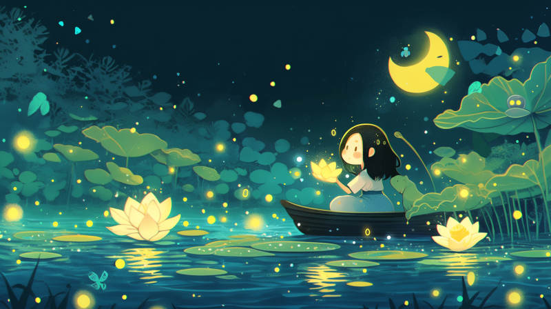 月下荷塘夜游图片