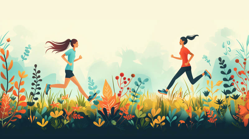 双人奔跑在花丛中图片