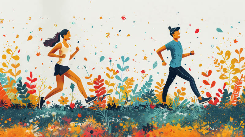 秋日奔跑的两人图片