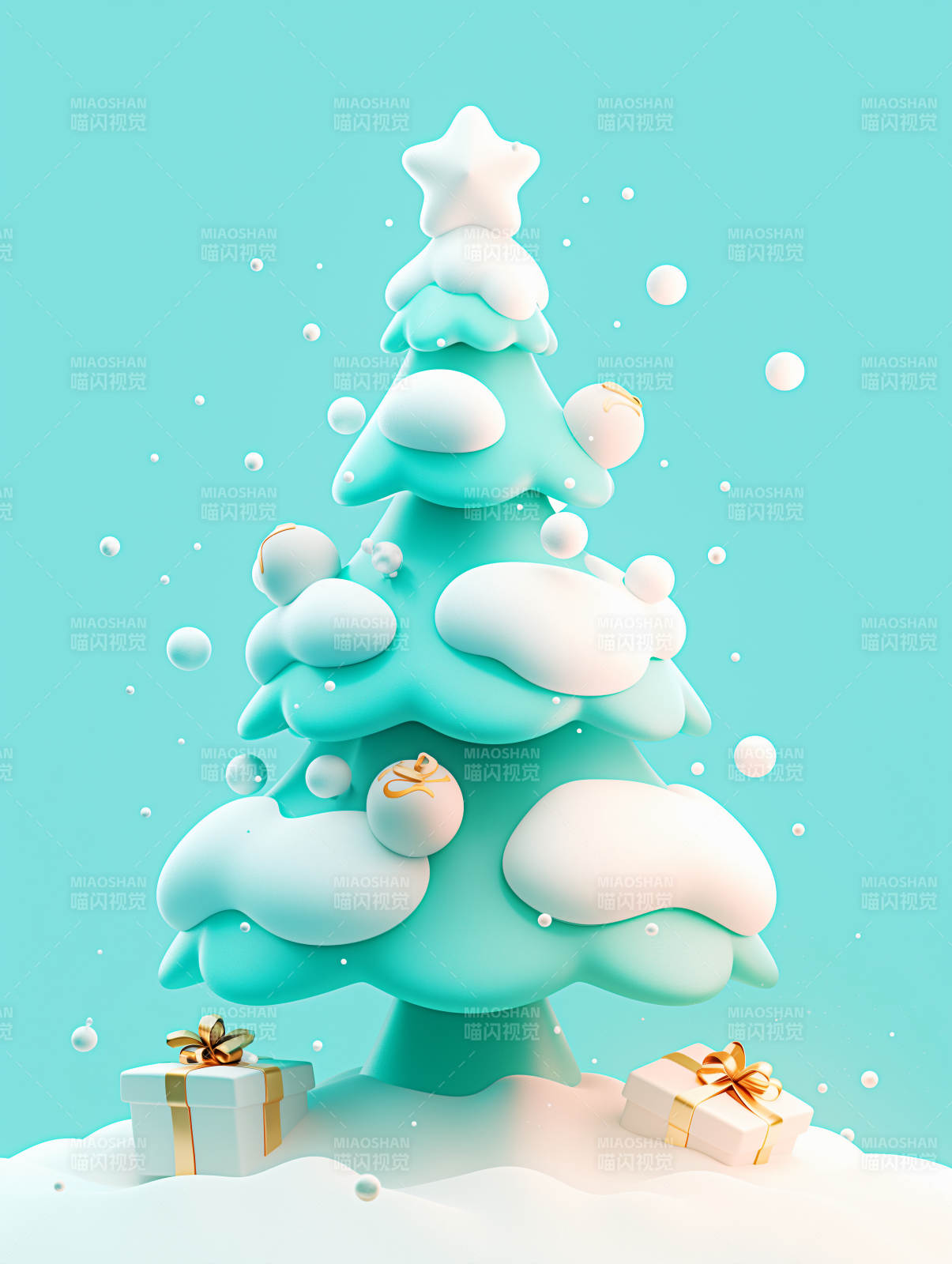 雪覆圣诞树图片