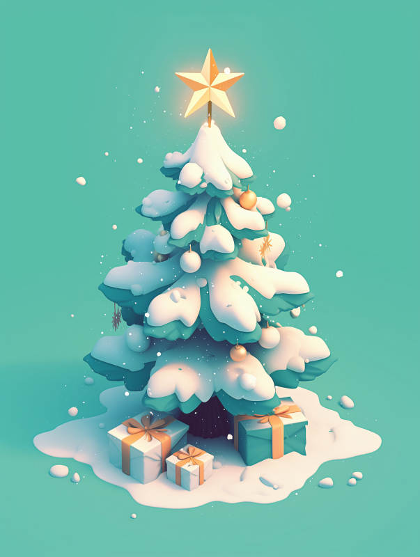 雪覆圣诞树图片