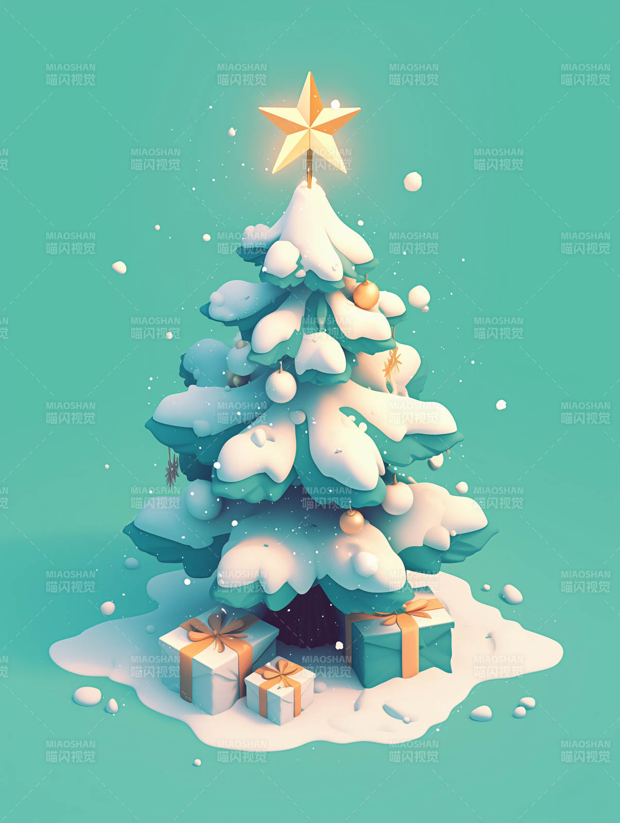 雪覆圣诞树图片