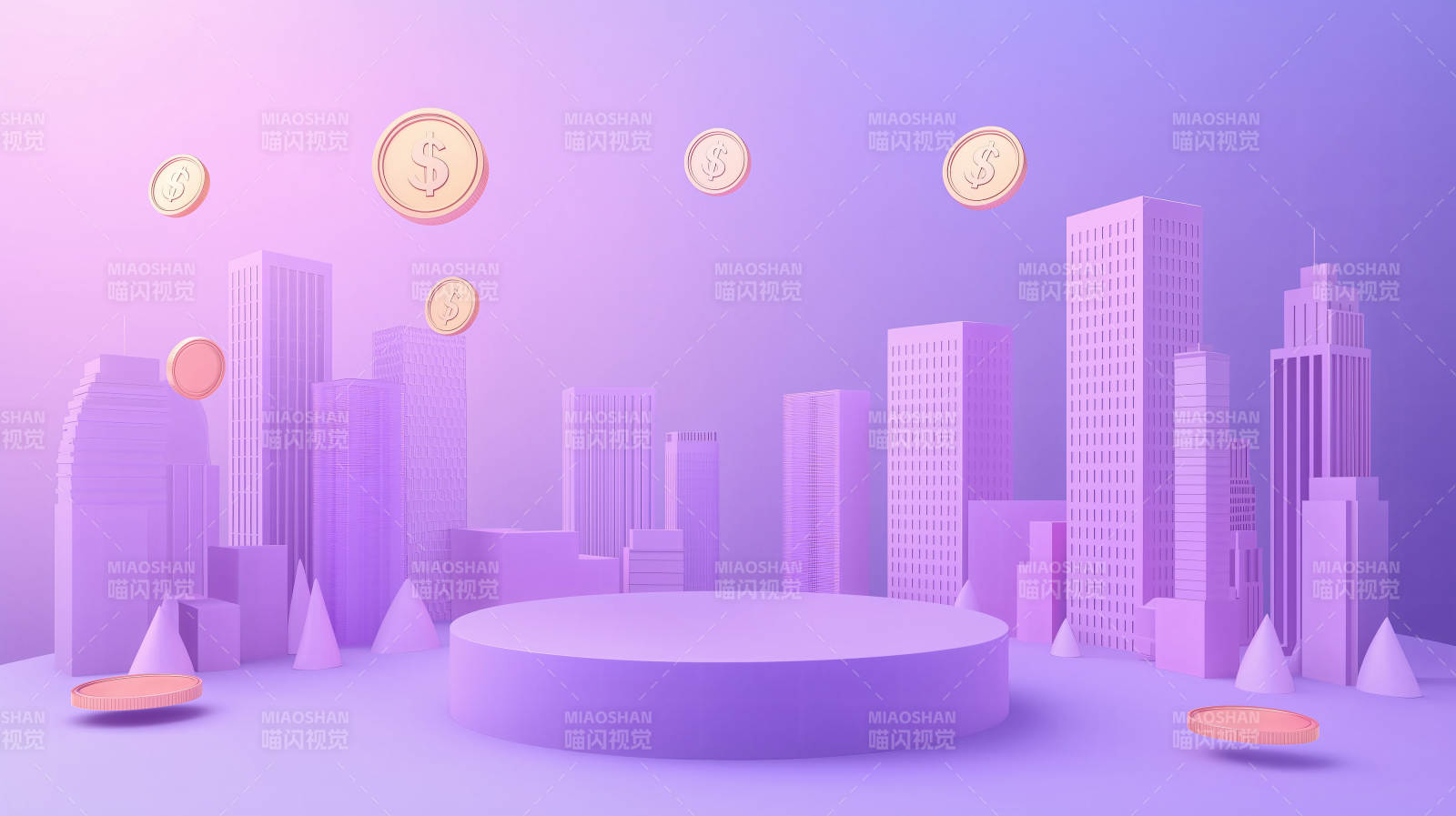 紫色城市金币飘浮图片