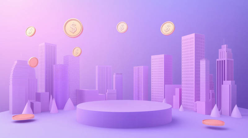 紫色城市金币飘浮图片