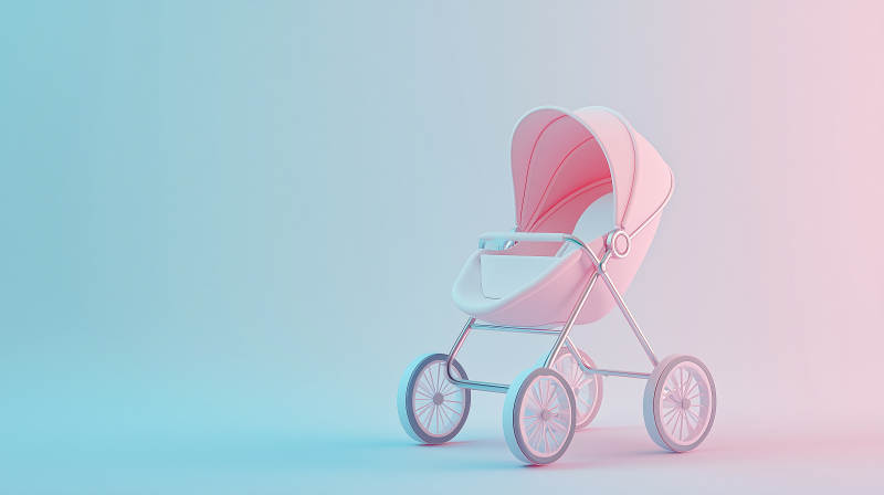 粉色婴儿车静置图片