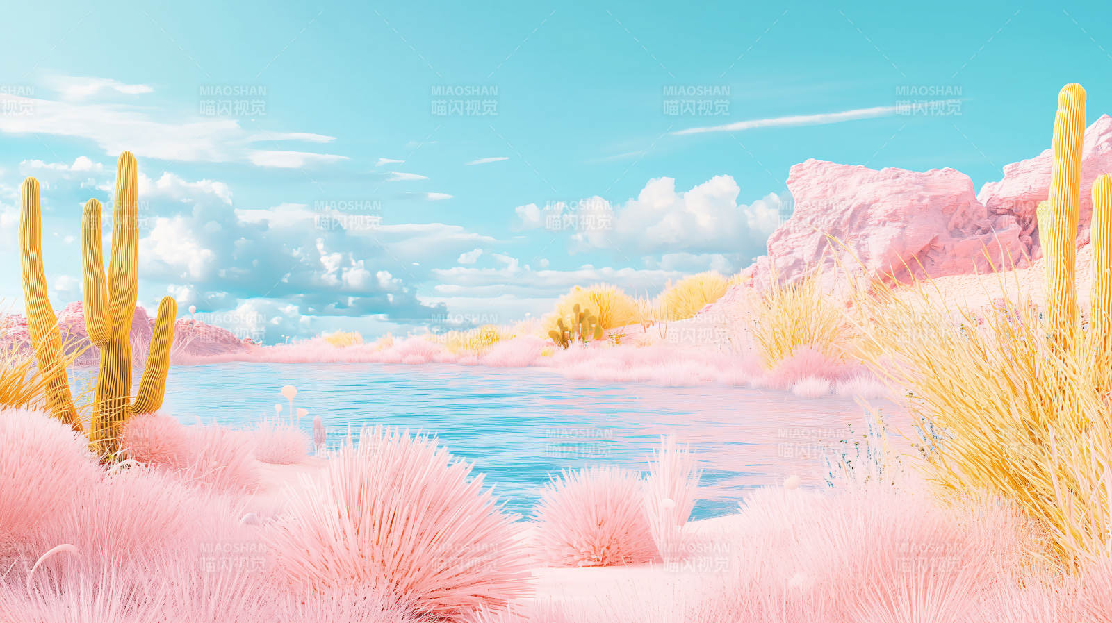 梦幻粉红沙漠湖图片