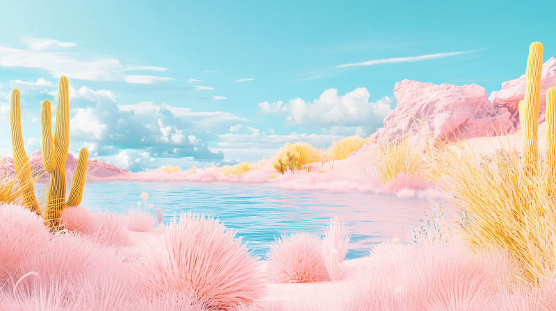 梦幻粉红沙漠湖图片