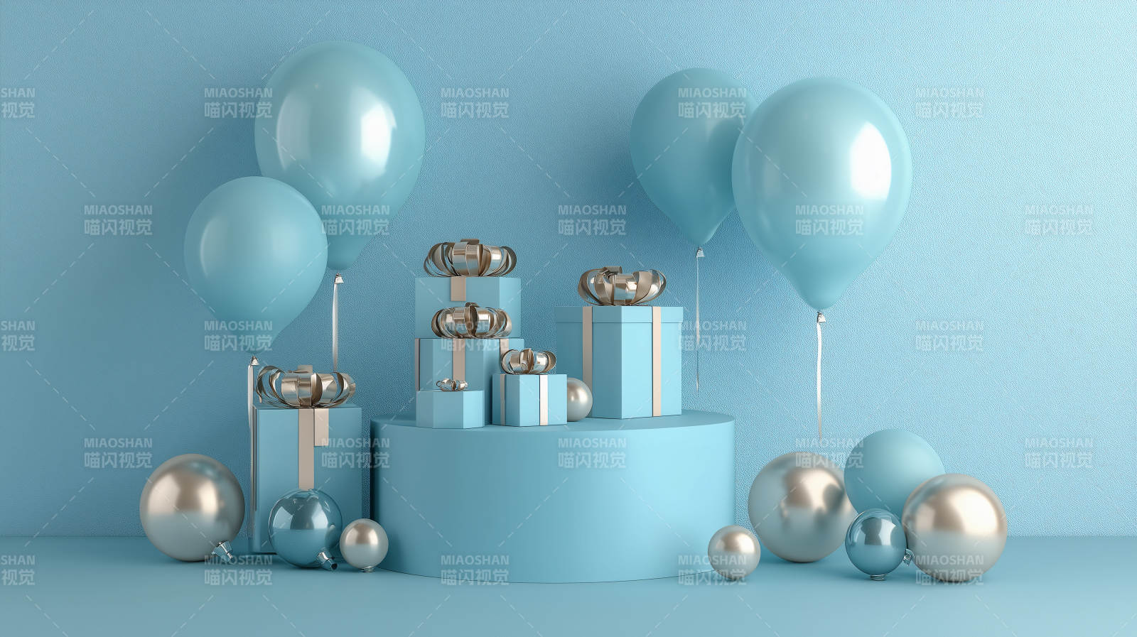 蓝色气球礼物场景图片