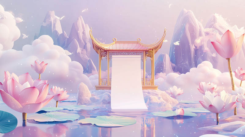 云海莲池亭图片