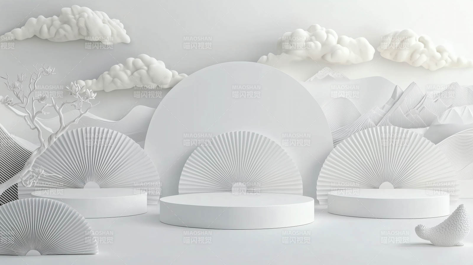 极简白境云山图片