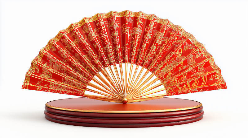 红金折扇展风采图片