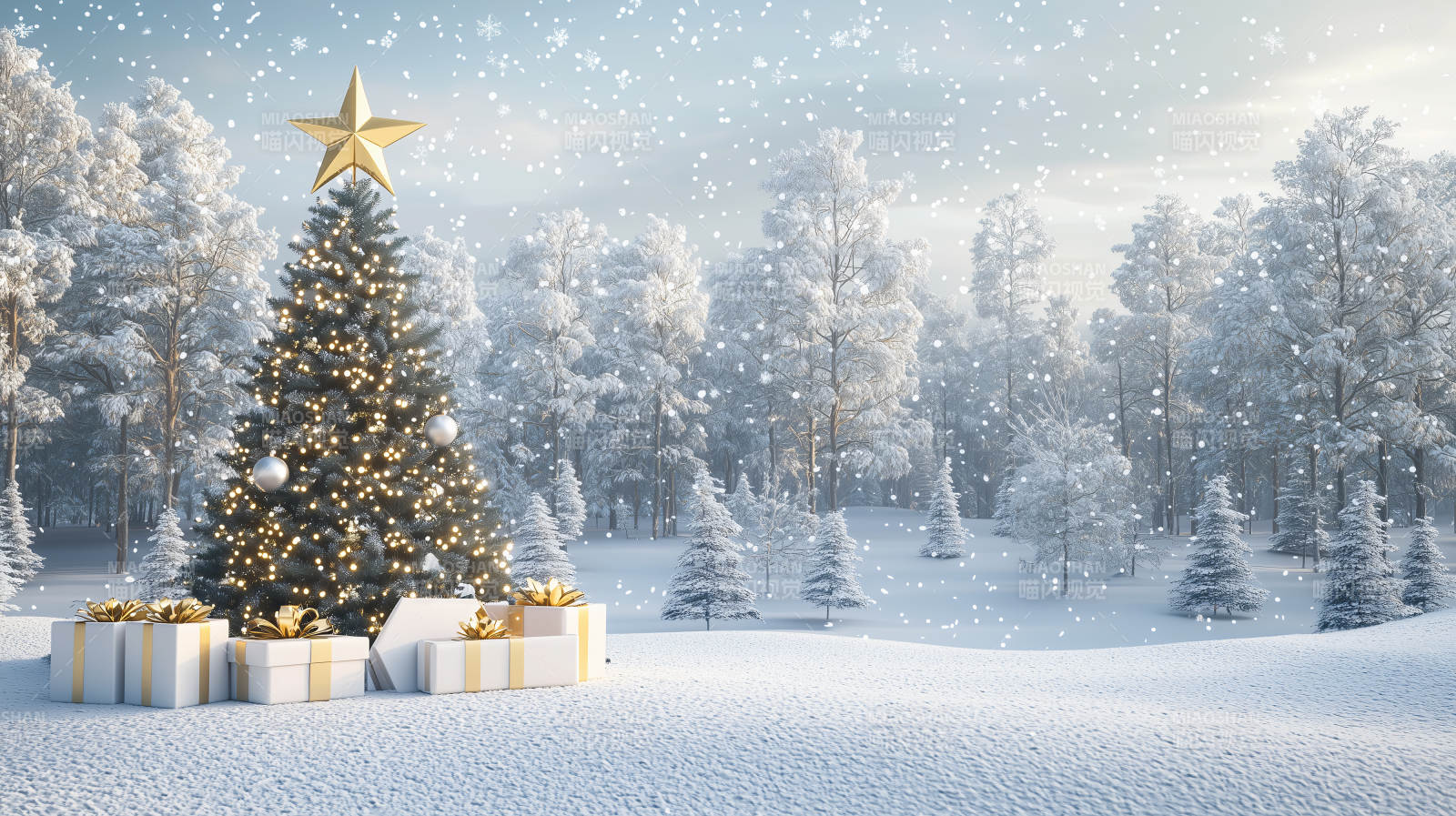 雪中圣诞树图片