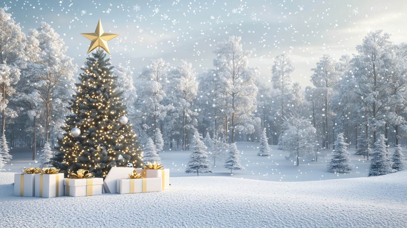 雪中圣诞树图片