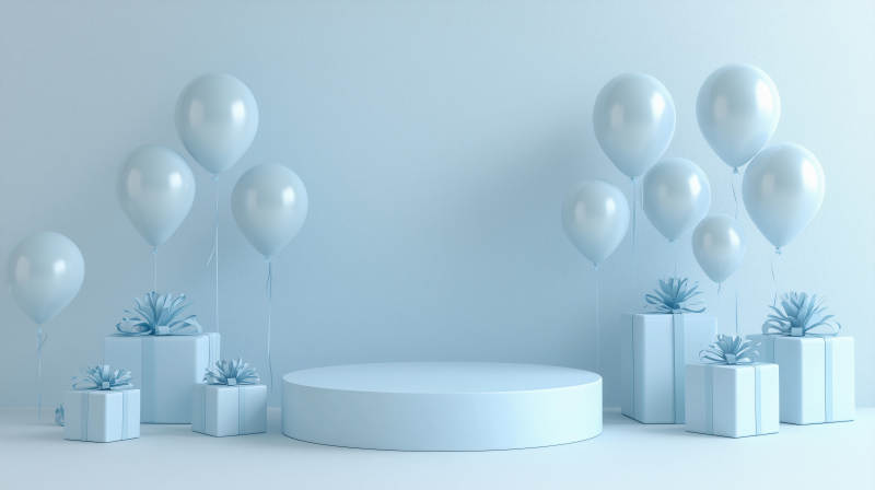 蓝色气球礼盒场景图片