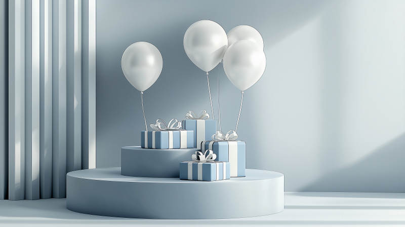 简约礼物与气球图片