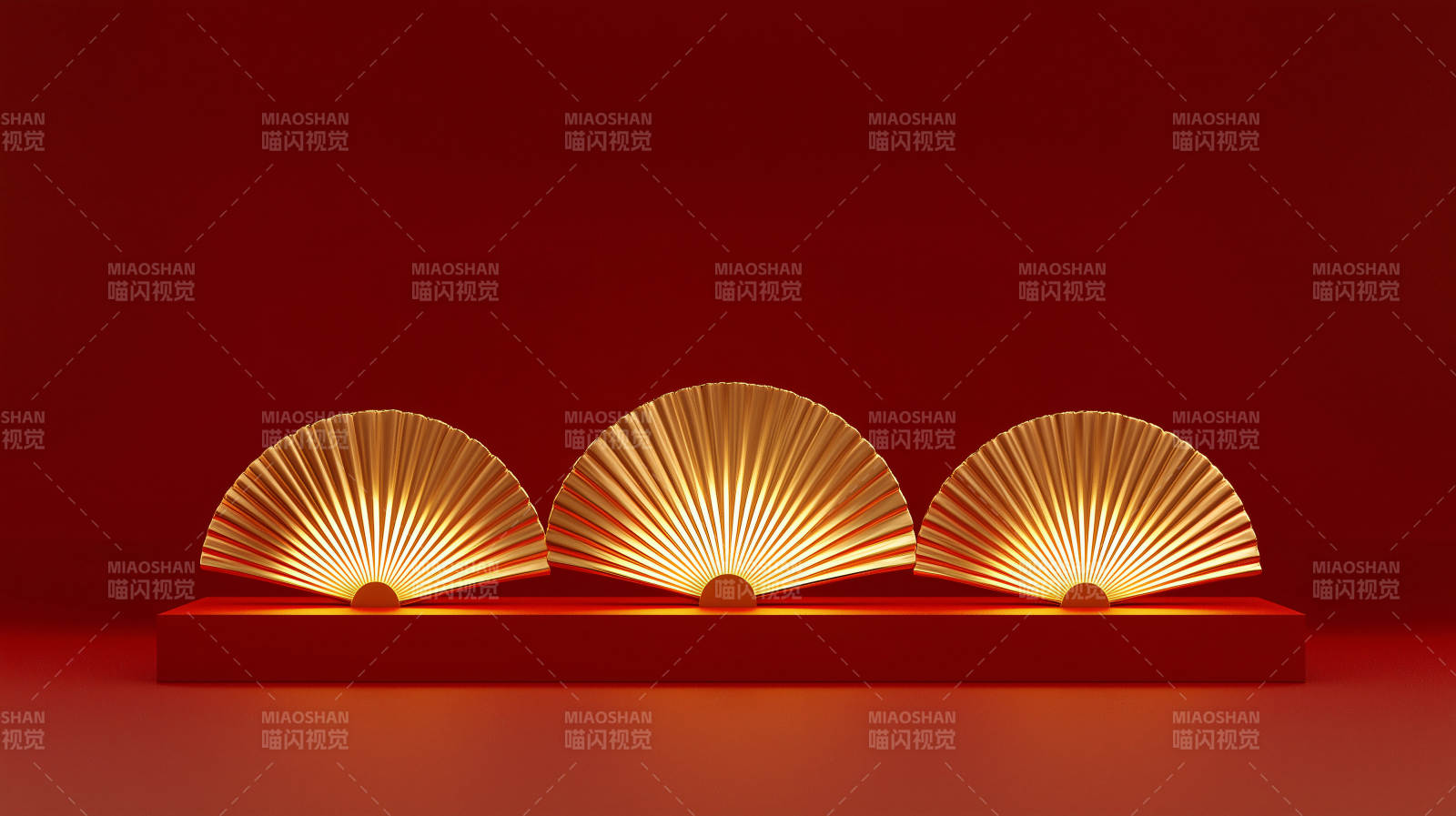 三扇金扇映红墙图片