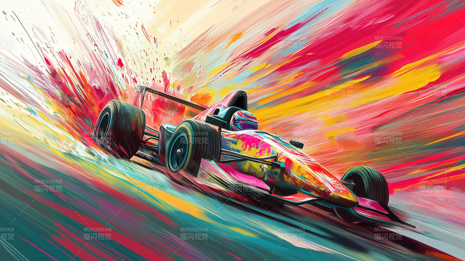 疾驰的彩色赛车图片