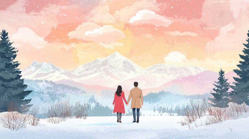 雪原共赏夕阳图片