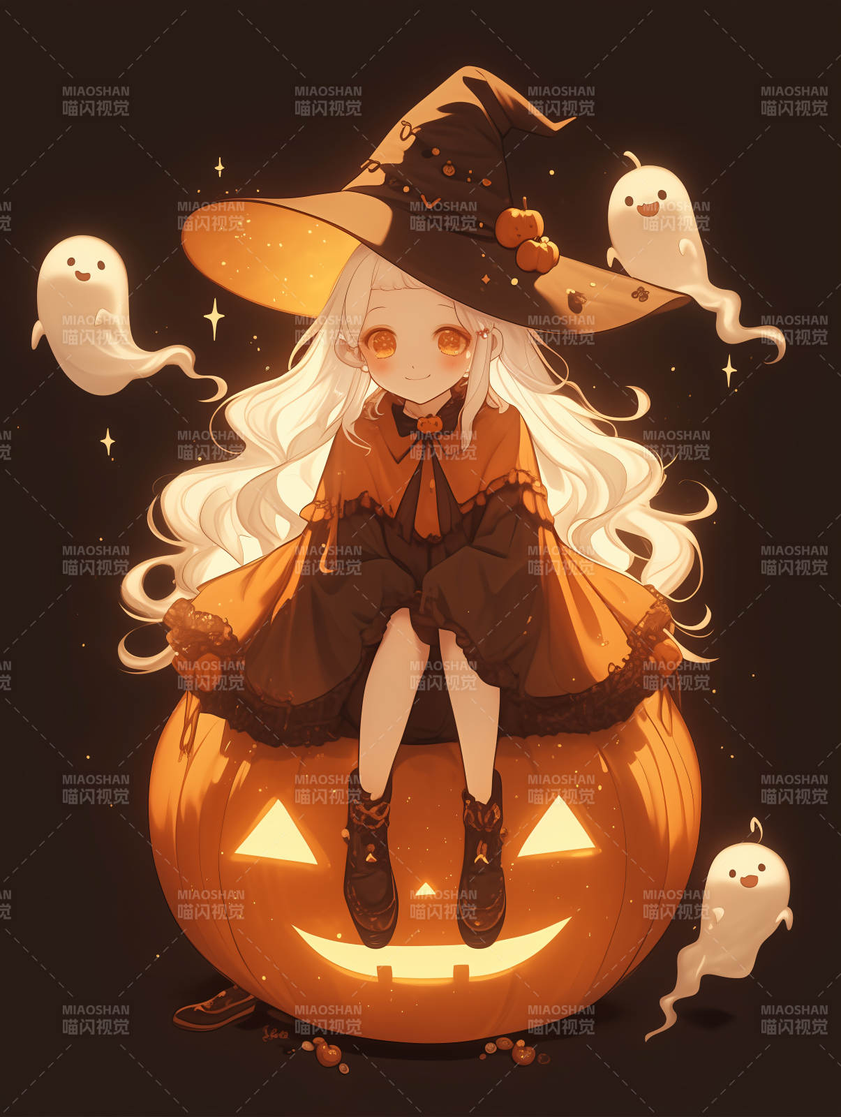 南瓜上的小巫师图片