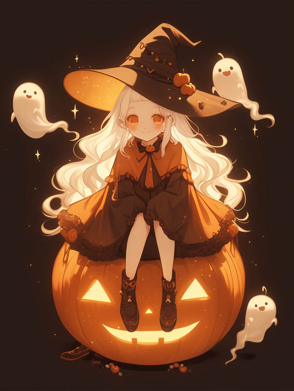 南瓜上的小巫师图片