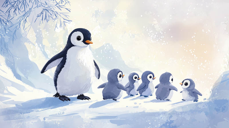 企鹅一家雪中行图片