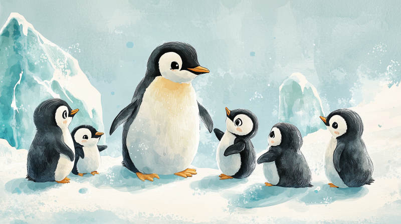 企鹅一家雪中嬉戏图片