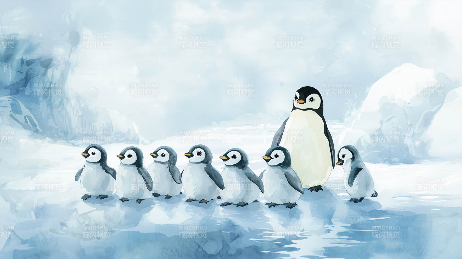 企鹅一家冰上行图片