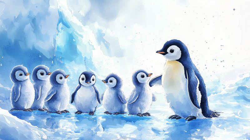 企鹅一家在冰上图片