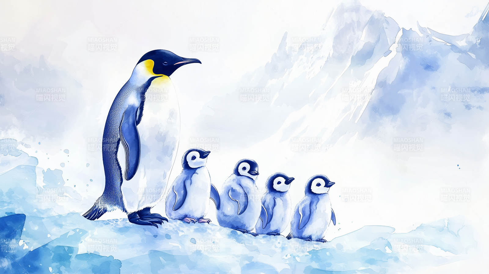 企鹅一家在冰原图片