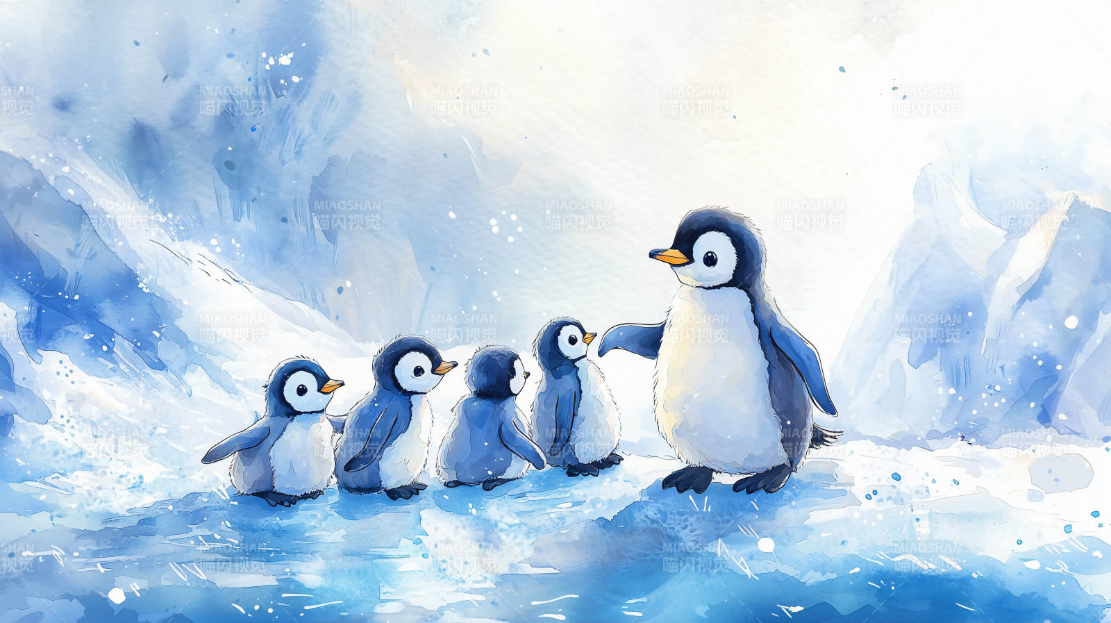 企鹅一家冰上行图片