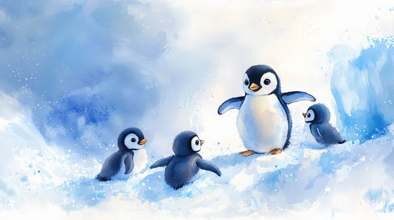 企鹅雪地嬉戏图片