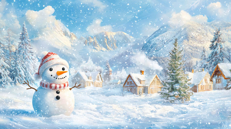 雪人冬日小镇图片
