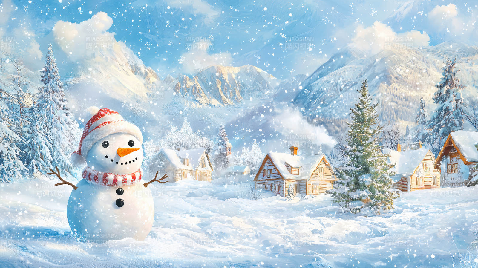雪人冬日小镇图片
