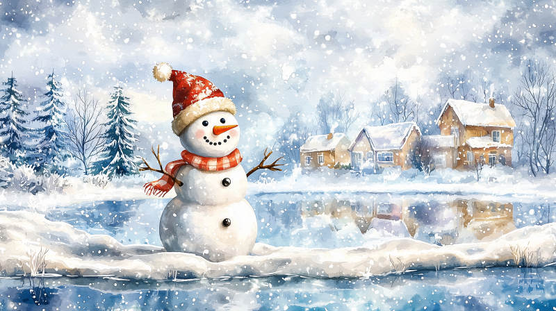 雪人冬景图图片