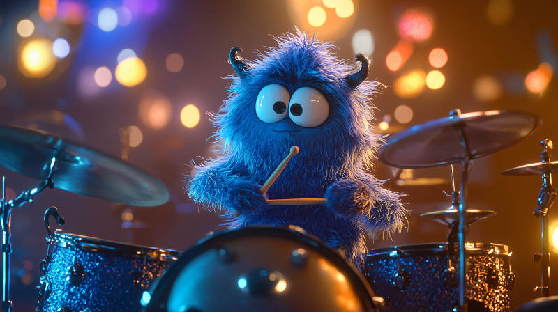 蓝毛怪打鼓图片