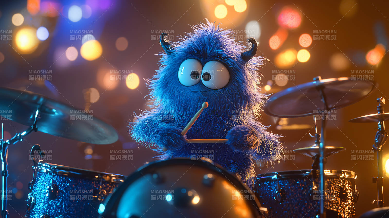 蓝毛怪打鼓图片