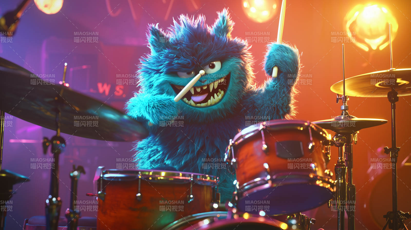 蓝毛怪兽打鼓图片