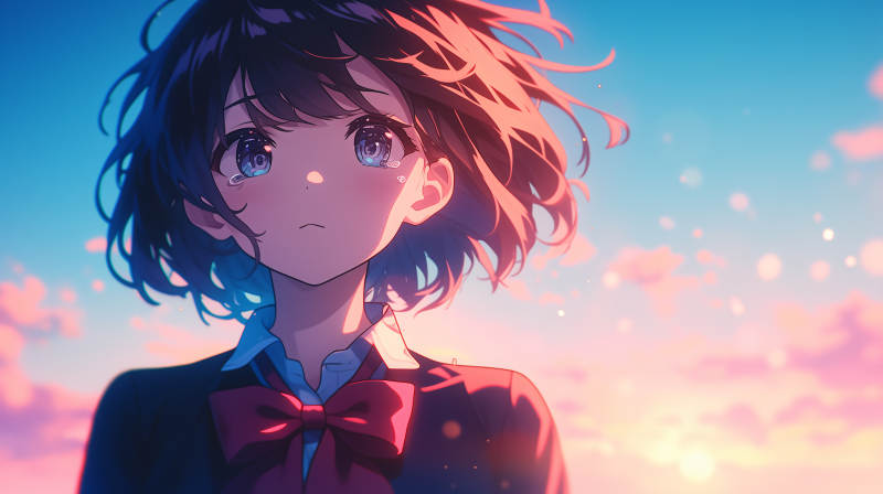 夕阳下的少女图片