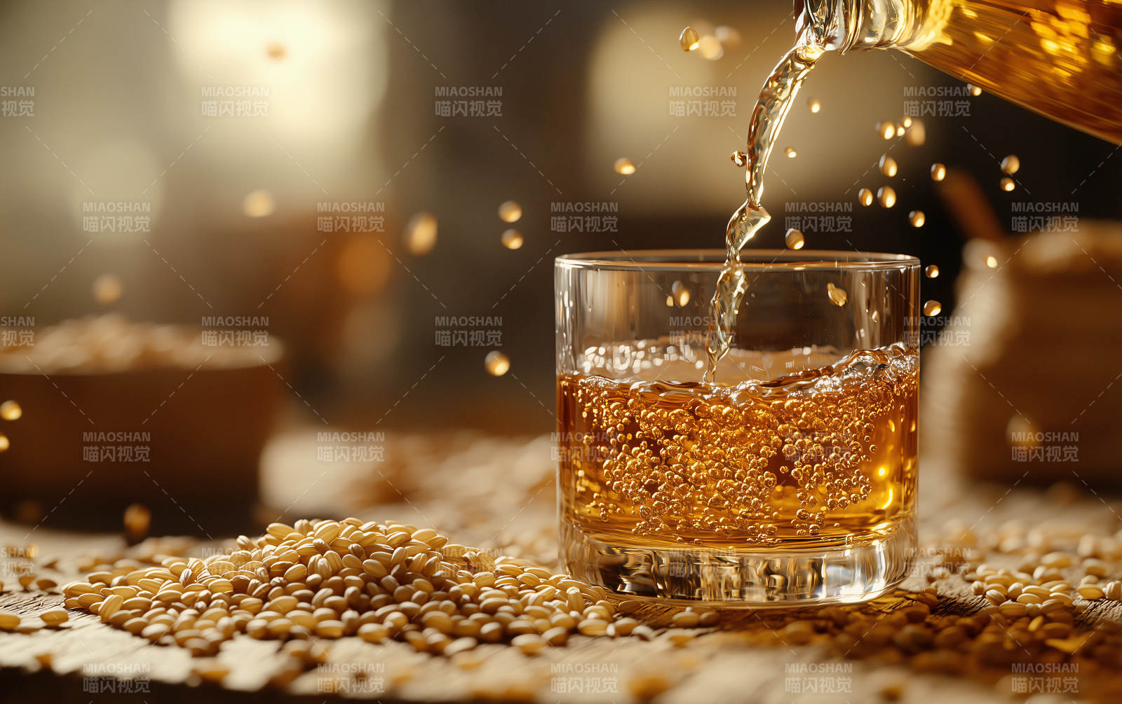 琥珀酒液倾注杯中图片